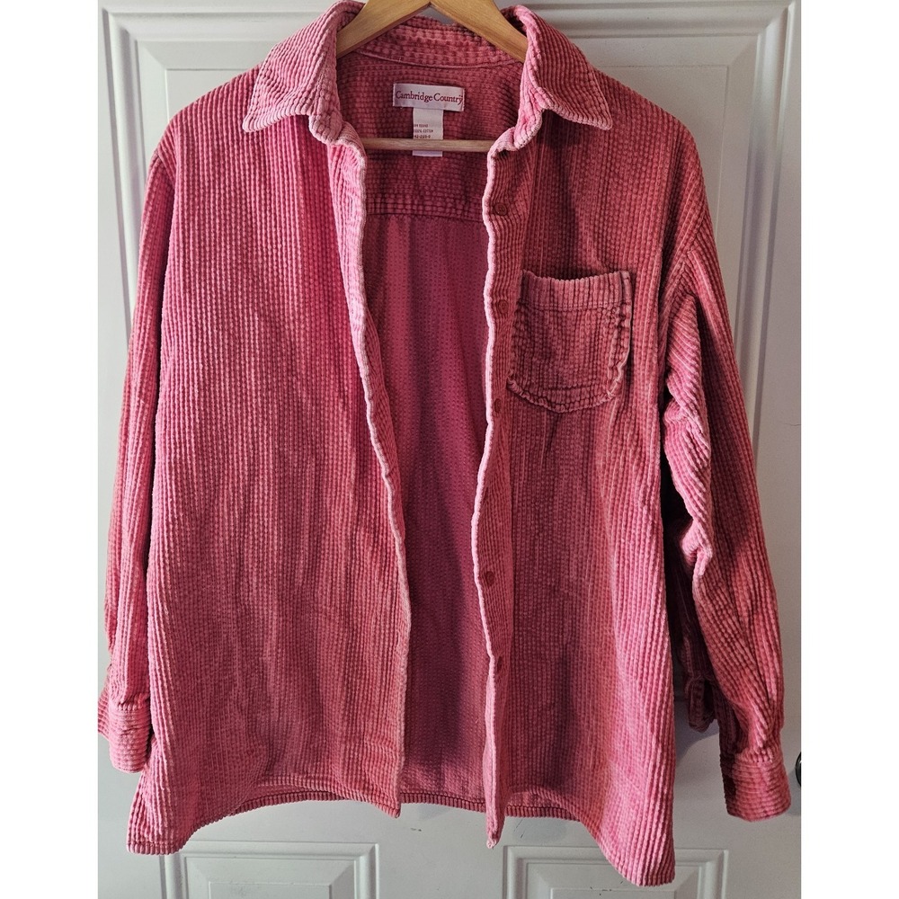 Vintage Cambridge Country Pink Textured Button Up Shirt Jacket Womens Medium...